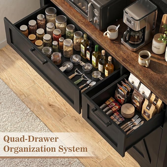 Unikito 71" Tall Pantry Cabinet, Kitchen Pantry Storage Cabinet with Charging Station & LED Lights, Freestanding Microwave Stand Coffee Bar Hutch with Drawers & DIY Pegboard for Dining Room, Black