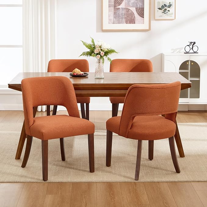 Dining Chair Set of 8,Modern Dining Room Chairs with Thick Cushions,Upholstered Linen Fabric Kitchen Chairs for Kitchen Dining Room Orange