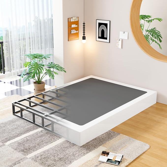 EMODA 8 Inch Queen Box Spring Bed Base, 3000 LBS Heavy Duty Metal Mattress Foundation with Fabric Cover, Easy Assembly