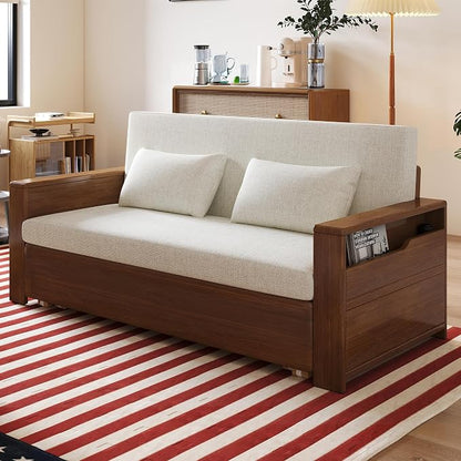 71" Convertible Sofa Sleeper with Storage Armrest, 3-in-1 Sectional Sofa Bed with Chaise, Plush Upholstered Couch, Pull Out Bed, Solid Wood Frame, Modern Grey for Living Room Apartment Office