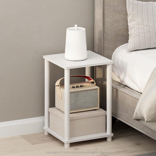Furinno Turn-N-Tube Night Stand, 2-Tier Open Shelf Design Nightstand, Toolless Bedside Table, End Table, Side Table, for Bedroom, Closet, Dorm, White