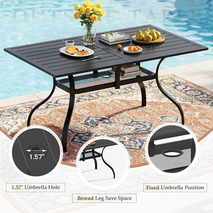 SUNCROWN 7 Pieces Outdoor Dining Set, Patio Furniture Set with 6 x Textilene Dinning Chairs and 1 Steel Slat Metal Bistro Table for Garden Lawn Backyard Deck (Dark Blue)