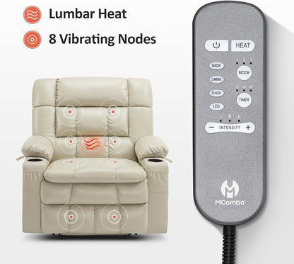 MCombo Extra Wide Dual Motor Power Lift Recliner Chair for Elderly, Zero Gravity Lift Chair with Heat and Massage, Infinite Position Recliners, USB Ports, Faux Leather R7897 (Cream White, Medium-Wide)