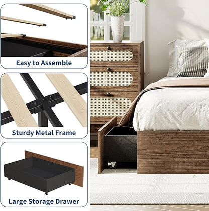 Garvee Twin Bed Frame with 2 Storage Drawers, Wood Platform Floor Bed Frame Without Headboard, Wood Slat Support, No Box Spring Needed, Easy Assembly