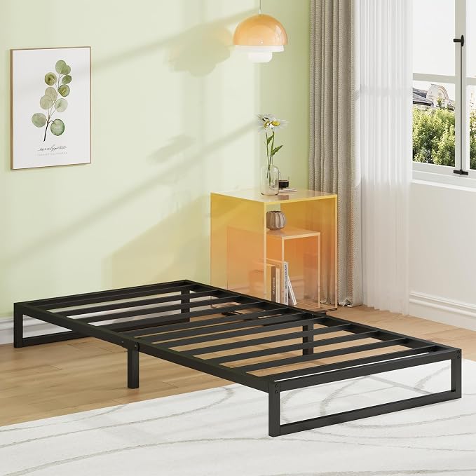EMODA 7 Inch Twin Bed Frames No Box Spring Needed, Heavy Duty Metal Twin Platform Bed Frame, Noise Free, Easy Assembly, Black