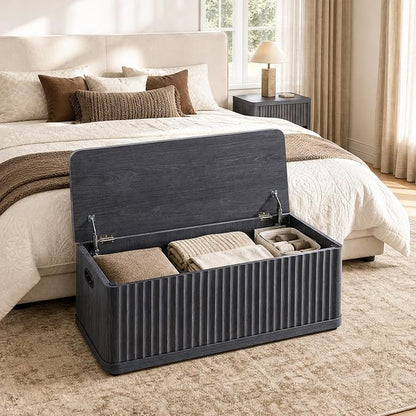 SICOTAS Storage Bench 40.2" Wide Shoe Bench with Lift Top Large Wooden Storage Chest Trunk Modern Blanket Chest with 2 Safety Hinges & Seating for Bedroom Entryway Living Room Hallway