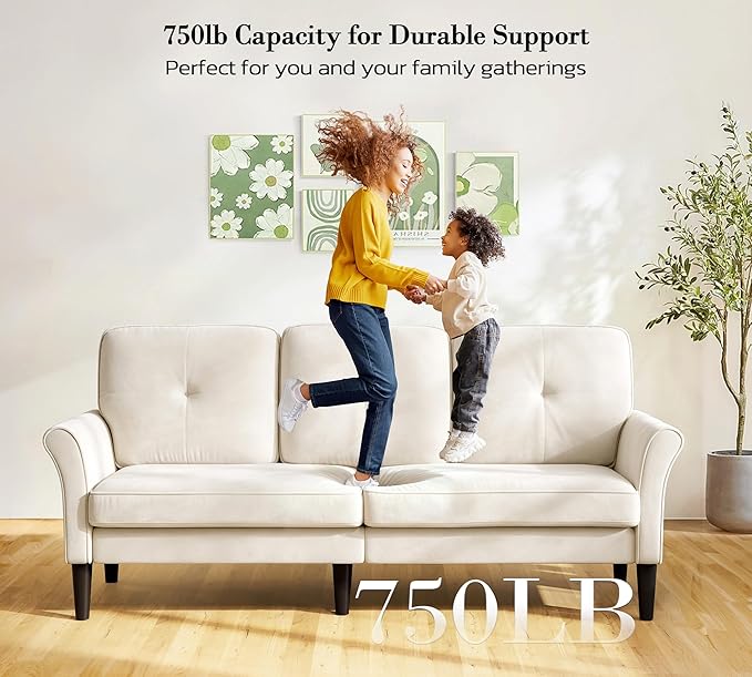 Loveseat Sofa, 83" Love Seat Couches, Comfy Velvet Small Couch for Bedroom, Tool-Free Setup Small Couches for Living Room, Modern Sofas for Living Room, 750lbs Load Sofas & Couches, White Couch