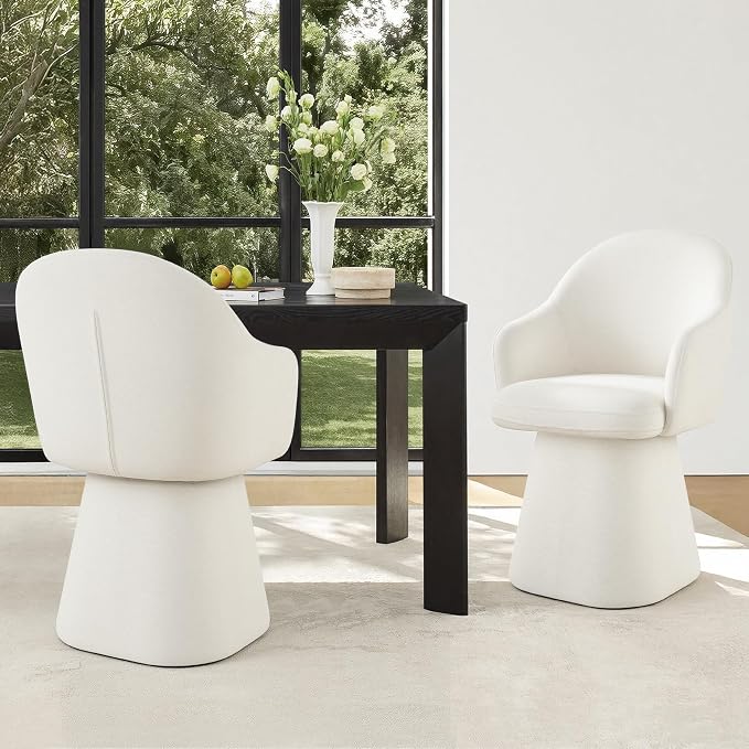 KISLOT Swivel Dining Chairs Set of 4, Upholstered Modern Barrel Dining Chairs with 360° Swivel Base, Chenille Velvet Fabric Accent Kitchen Chairs with Arms, Padded Dining Room Chairs, Cream