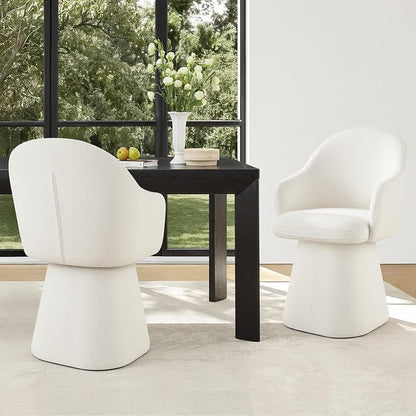 KISLOT Swivel Dining Chairs Set of 4, Upholstered Modern Barrel Dining Chairs with 360° Swivel Base, Chenille Velvet Fabric Accent Kitchen Chairs with Arms, Padded Dining Room Chairs, Cream