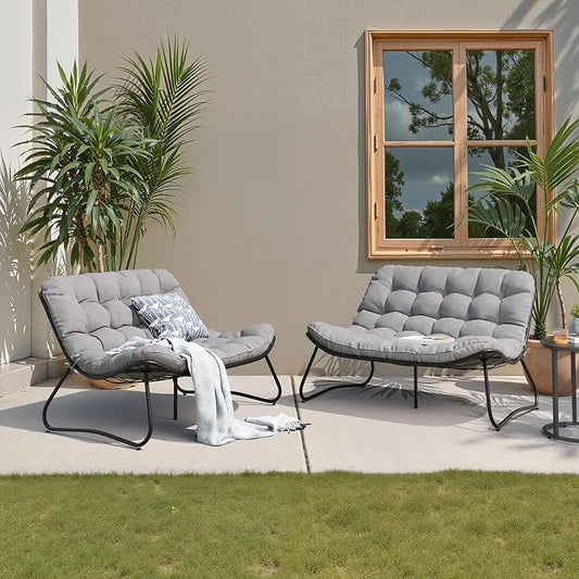 Crestlive Products Outdoor Couch，Patio Loveseat with Soft Cushions All Weather Patio Furniture for Porch/Balcony/Yard (2PC Dark Gray)