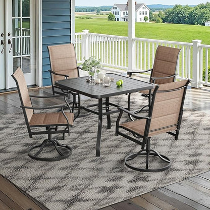 Soohow Patio Dining Set for 4, 5-Piece Outdoor Table and Chairs Set, 4 x Swivel Outdoor Dining Chairs with Paded Textilene and 35"x35" Patio Table with 1.57" Umbrella Hole for Poolside, Backyard