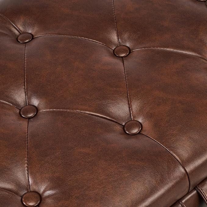 Furniliving 51” End of Bed Storage Bench, Bedroom Bench with Button-Tufted, Upholstered Storage Ottoman Benches Window Bench with Storage, Leather Bench for Living Room, Entryway, PU, Darkbrown