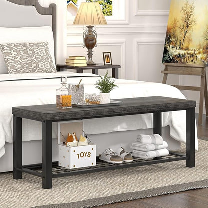 FOLUBAN Industrial Shoe Storage Bench for Entryway Hallway, Rustic Indoor Shoe Rack Bench Seat for Living Room Bedroom, 43.3 Inch Dark Gray