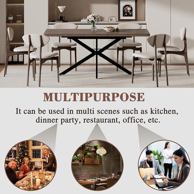 Extendable Dining Room Table for 4 6 8, 55"-71" Long Rectangle Kitchen Table,Wood Expandable Dining Table with Hidden Storage, Space Saving, For Kitchen Dining Living Room, Farmhouse, Dark Walnut