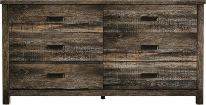 HOME DESIGN Racine Modern Rustic 6 Drawer Bedroom Dresser with Spacious Storage Drawers & Modern Farmhouse Design