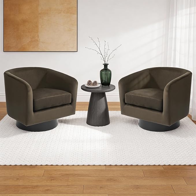 Swivel Barrel Accent Chair, Modern Round Chenille Fabric Arm Chair for Living Room, Bedroom, Comfy Club Reading Chairs for Adults