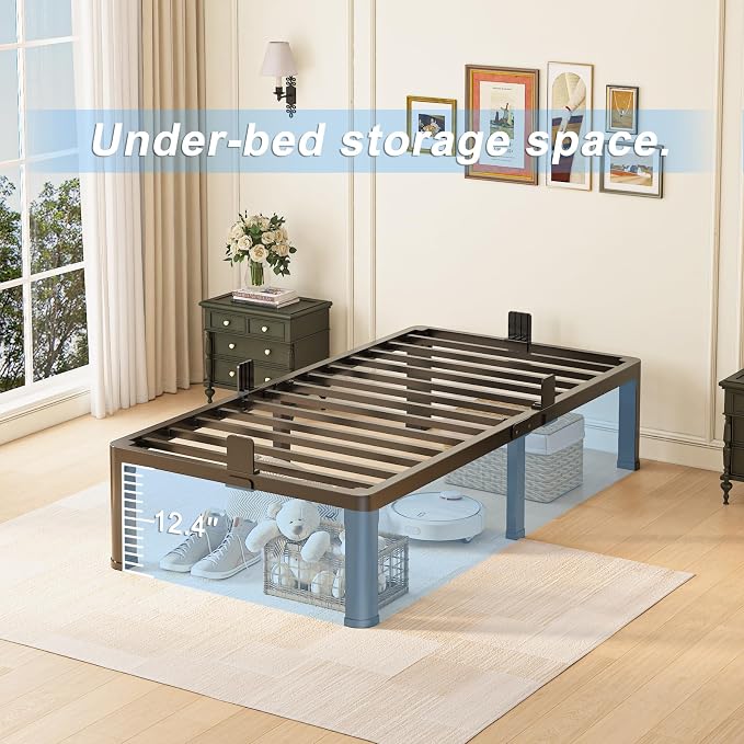 Yitong Angel 14 inch Twin XL Bed Frame with Round Corner Legs Mattress Slide Stopper,3500 lbs Heavy Duty Metal Platform,No Box Spring Needed,Easy Assembly,Noise Free