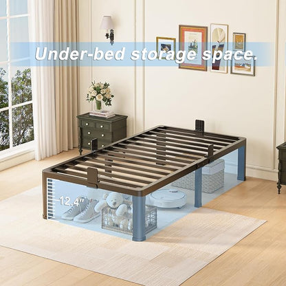 Yitong Angel 14 inch Twin Bed Frame with Round Corner Legs Mattress Slide Stopper,3500 lbs Heavy Duty Metal Platform,No Box Spring Needed,Steel Slat Support,Easy Assembly,Noise Free