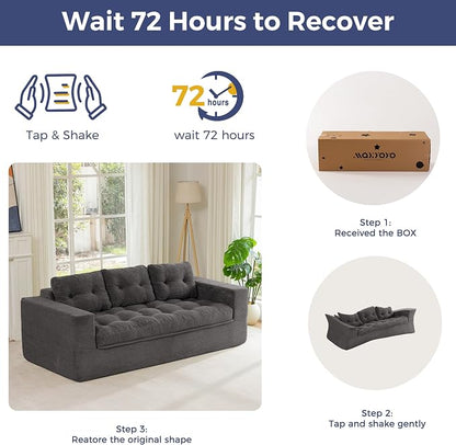 MAXYOYO 79" Loveseat Sofa Couch for Small Spaces, Boneless Upholstered Cloud Couch for Apartment Bedroom, 3-Seater Love Seat Floor Modern Sofa with Pillows, No Assembly Required, Dark Grey