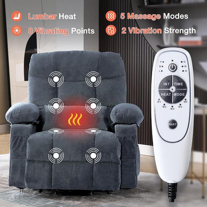 MAHOMICO Power Lift Recliner Chair for Elderly with Vibration Massage and Lumbar Heating, Electric Lift Recliner Single Sofa with Side Pocket, Two Cup Holders and USB Charge Port for Living Room