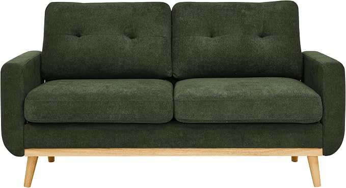 Ball & Cast 67.7" Loveseat Sofa,Mid Century Modern Love Seat Couches for Living Room,Button Tufted Upholstered Small Couch with Solid Wood Legs for Bedroom,Apartment,Office,Easy Assembly,Antique Green