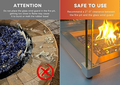 Skyflame Linear Fire Pit Wind Guard – 40.5" x 12.5" Thick Tempered Glass Firepit Screen/Clear Shields for Propane Fire Pit Table