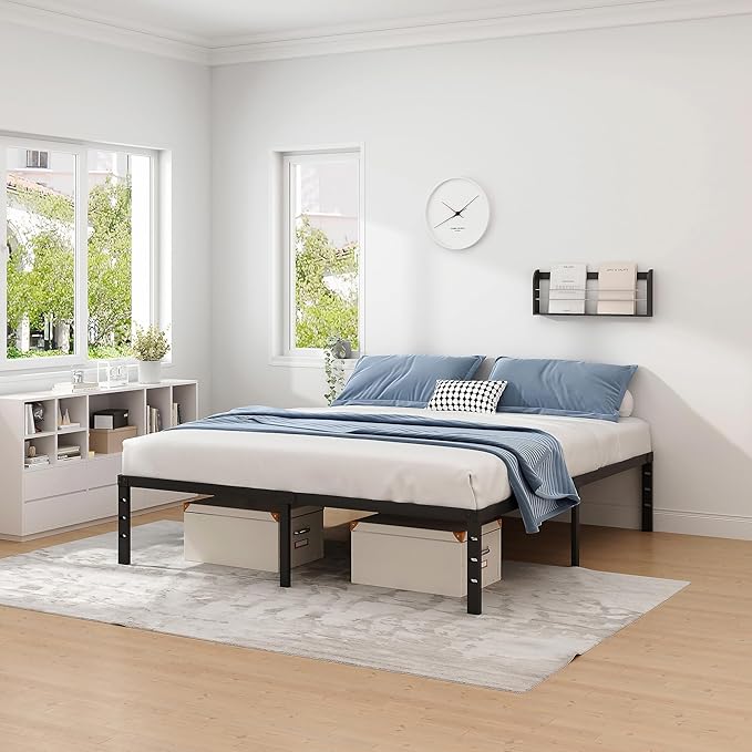 NEW JETO Metal Bed Frame,Full Size Bed Frame with Storage Space,Heavy Duty Sturdy Mattress Foundation,Easy Assembly,No Box Spring Needed, Black,18 Inch,Full