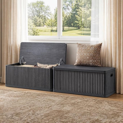 SICOTAS Storage Bench 40.2" Wide Shoe Bench with Lift Top Large Wooden Storage Chest Trunk Modern Blanket Chest with 2 Safety Hinges & Seating for Bedroom Entryway Living Room Hallway