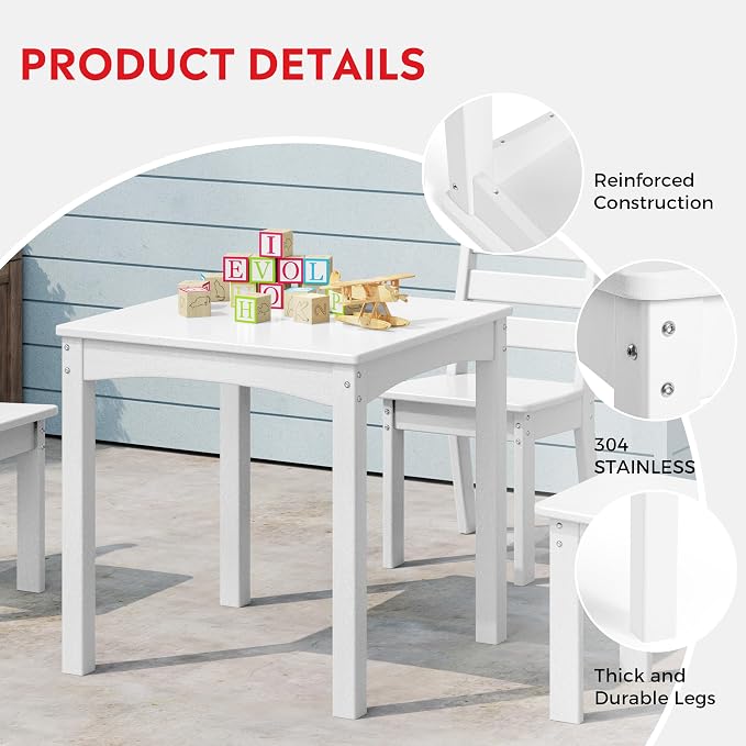 Costaelm Kids Outdoor 24" Dining Table, White