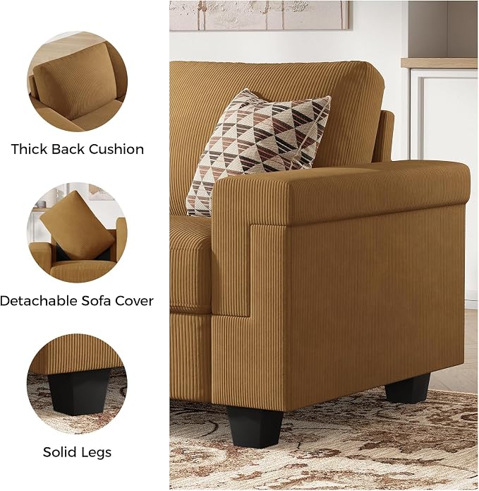 COPIAE 3 Seater Sofa Couch with Deep Seat, 90" Modern Upholstered Sofa with Armrests, Easy Installation, Comfy Couches for Living Room, Apartment,Ginger Yellow