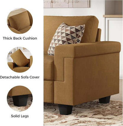 COPIAE 3 Seater Sofa Couch with Deep Seat, 90" Modern Upholstered Sofa with Armrests, Easy Installation, Comfy Couches for Living Room, Apartment,Ginger Yellow