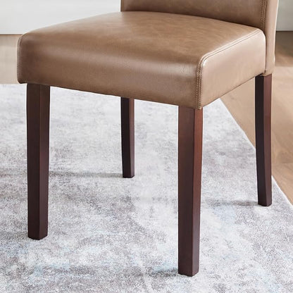 Watson & Whitely Upholstered Dining Chairs, Faux Leather, Set of 4, Brown | Solid Wood Legs, Padded Seat, Low Back, Modern Armless Parsons Chair for Kitchen, Dining Room, Restaurant