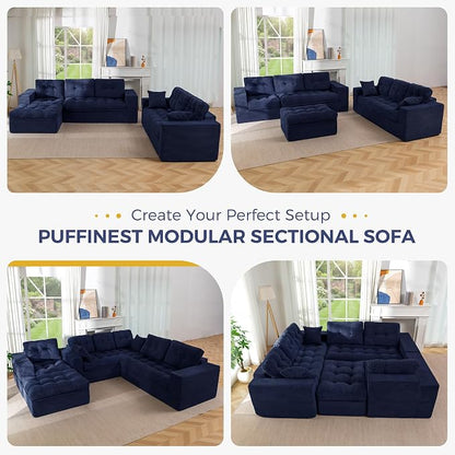 MAXYOYO Modular Sectional Sofa with Loveseat and Ottoman, Flexible Combination Cloud Boneless Couch with Layered Cushion for Living Room, No Assembly Required, Navy