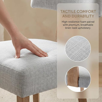 HNY Mid Century Modern Dining Chairs, Farmhouse Linen Fabric Upholstered Accent Chair Curved Backrest Kitchen Chairs Set of 2, with Hardwood Frame, Grey