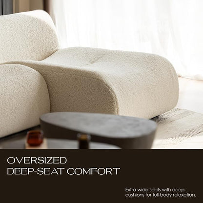106" Curved Sectional Sofa with Chaise, Boneless 3 Seater Modular Couch, Reversible L-Shaped Couches with High-Density Foam, Modern Lounge Comfort Sherpa Sofas for Living Room – No Assembly, White