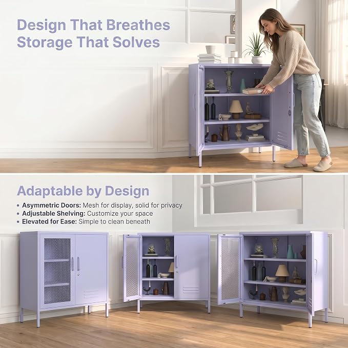 Purple Metal Locker CabinetsMetal Locker Storage Cabinet with Mesh Doors and Adjustable Shelves Coffee Bar Cabinet,Kitchen Pantry Storage Cabinets for Home, Office, Entryway and Hallway ﻿