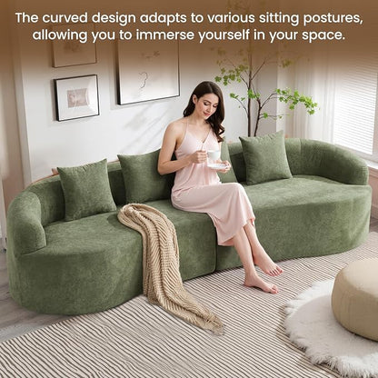 110" Boneless 4 Seater Sofa Couch, Modern Oversized Curved Cloud Sofa, Chenille 4-Seater Deep Seat Sectional Couches for Living Room, No Assembly, Green
