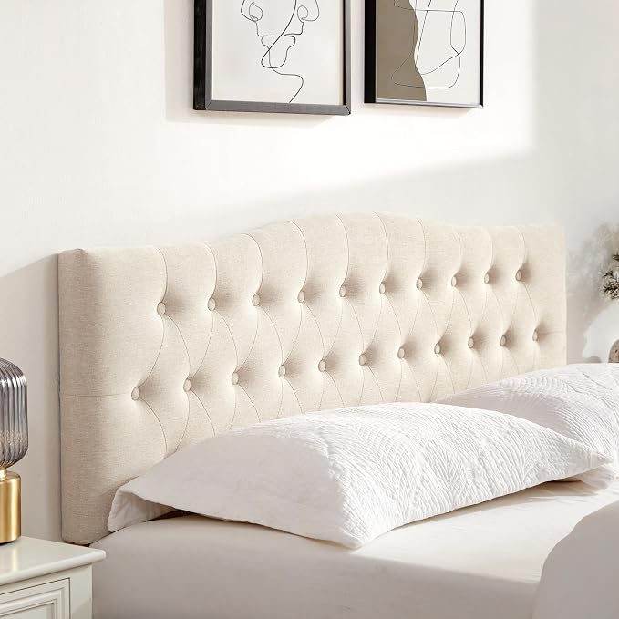Tufted Headboard California King Size, Sturdy Solid Wood Head Board, Beige | Upholstered California King Headboard with Solid Wood Legs, Adjustable Height 37-51 in, Fabric Button Diamond HeadBoards