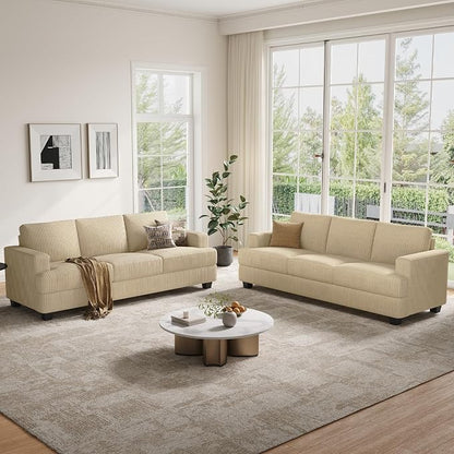 COPIAE 89 Inch Sofa with Extra Deep Seats Oversize, 3 Seater Sofa for Living Room, Modern Couch and Sofa, Comfy Armrests and Seats and Backrests, Easy Installation,Wide Corduroy Fabric Beige