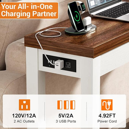 Cyclysio 47" Console Table with Charging Station, 13.8" Deep Farmhouse Sofa Table Behind Couch with 2 AC Outlets & 3 USB Ports, Entryway TV Console or Compact Home Office Desk, Rustic Oak