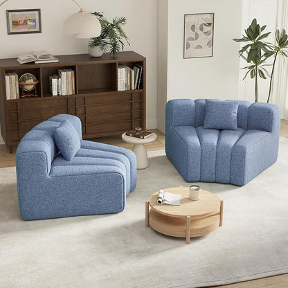 Nebuaegis 2PCS 1/8 Round Curved Couch, 2 Seater Modular Velvet Couch, Modern Boneless Sectional Couches for Living Room, No Assembly Required,Light Blue