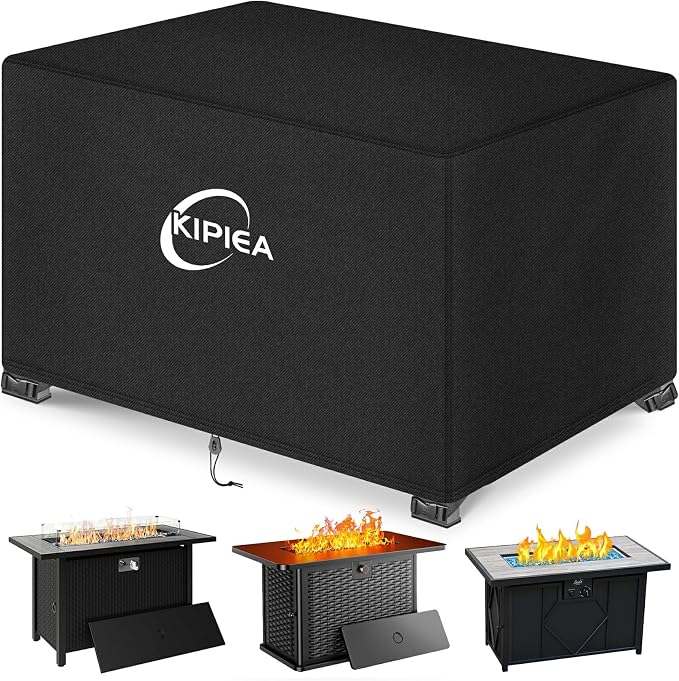 Kipiea Rectangular Fire Pit Cover 43x22 inch – Upgraded 600D Heavy Duty, 100% Waterproof, UV & Tear Resistant, Propane Fire Table Cover, Black