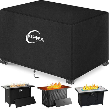 Kipiea Rectangular Fire Pit Cover 43x22 inch – Upgraded 600D Heavy Duty, 100% Waterproof, UV & Tear Resistant, Propane Fire Table Cover, Black