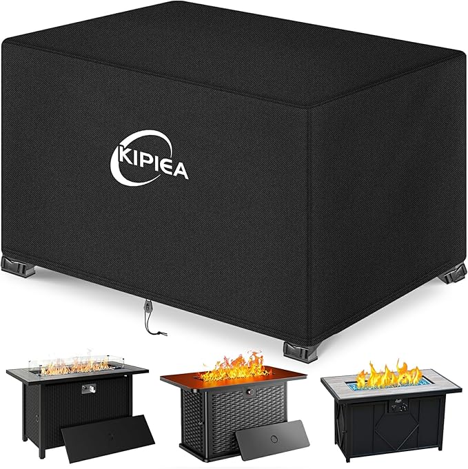 Kipiea Rectangular Fire Pit Cover 42x24 inch – Upgraded 600D Heavy Duty, 100% Waterproof, UV & Tear Resistant, Propane Fire Table Cover, Black