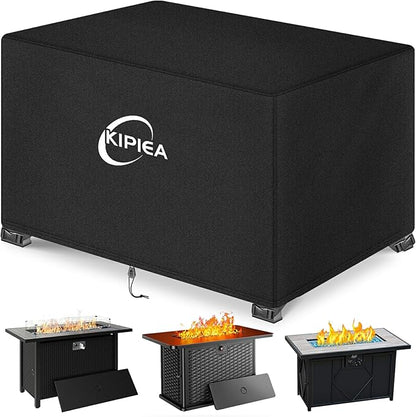 Kipiea Rectangular Fire Pit Cover 42x24 inch – Upgraded 600D Heavy Duty, 100% Waterproof, UV & Tear Resistant, Propane Fire Table Cover, Black