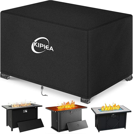 Kipiea Rectangular Fire Pit Cover 44x26 inch – Upgraded 600D Heavy Duty, 100% Waterproof, UV & Tear Resistant, Propane Fire Table Cover, Black