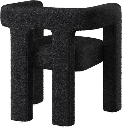 BELLEZE Modern Boucle Barrel Dining Chair, Upholstered Linen Kitchen Boucle Armchair with Sidearms and Back, for Dining Room Living Room- Black