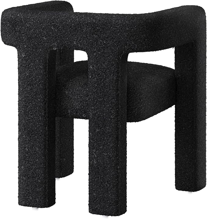 BELLEZE Modern Boucle Barrel Dining Chair Set of 2, Upholstered Linen Kitchen Boucle Armchair with Sidearms and Back, for Dining Room Living Room- Black