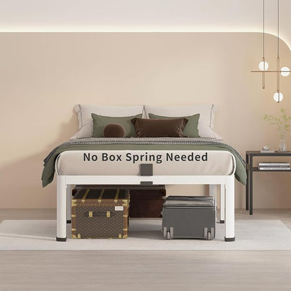 MAF 14 Inch Twin XL Metal Platform Bed Frames White with Round Corner Legs, 3000 LBS Heavy Duty Steel Slats Support, Noise Free, No Box Spring Needed, Easy Assembly
