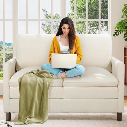 Welzona 3-Layers Cloud Loveseat Sofa, 51" Small Couch for Living Room, Bedroom - Tool-Free Assembly with Teddy Fabric Small Sofa - Beige - Futon Couch - Removable Washable Covers - 650lbs Capacity
